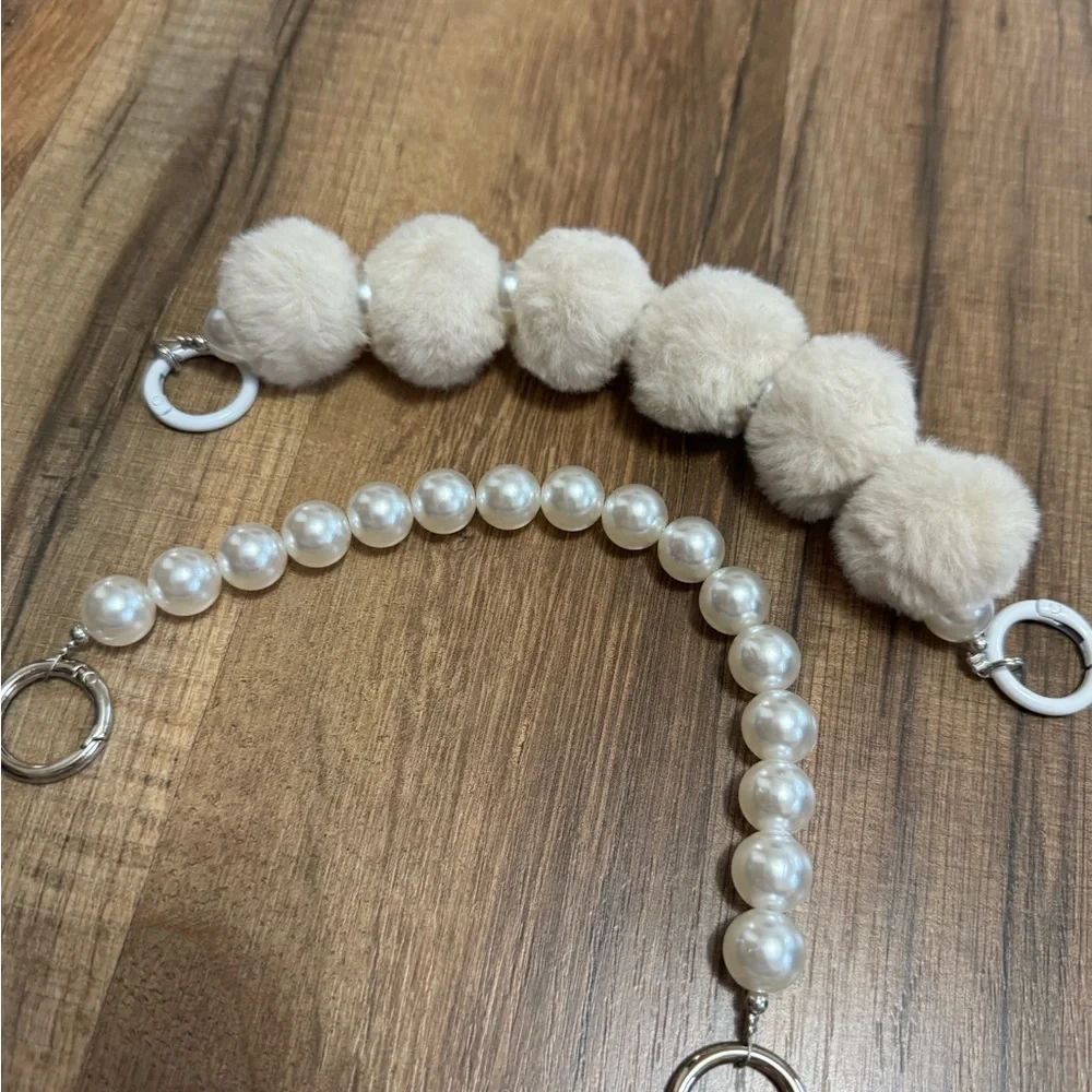 Elegant Cream Pom Pom Phone Strap